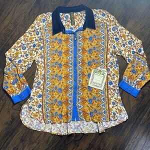 Aratta Multicolor Floral Blouse with Blue Accents